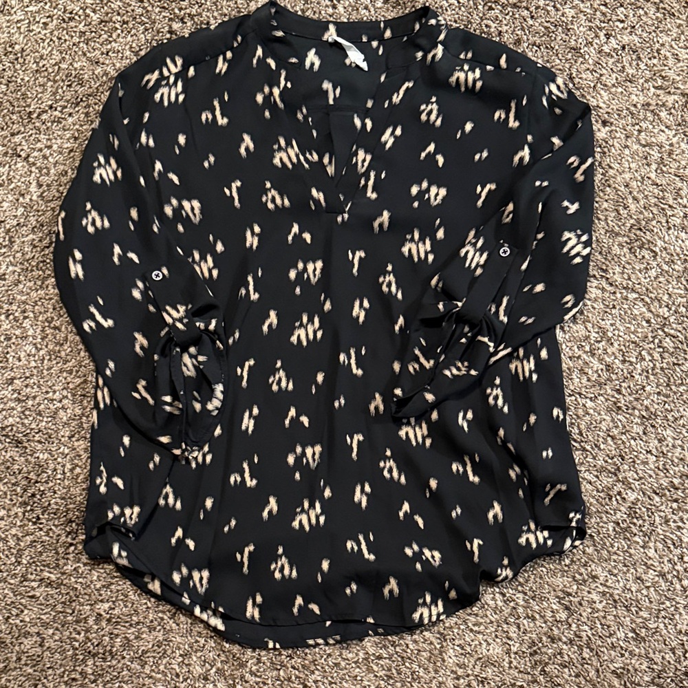 Lush Black and Cream Patterned Blouse